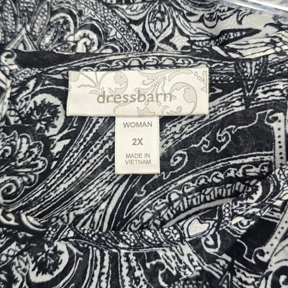 Dressbarn Paisley Print Kimono Style Boat Neck Sheer Top Black White 2X - Picture 3 of 7
